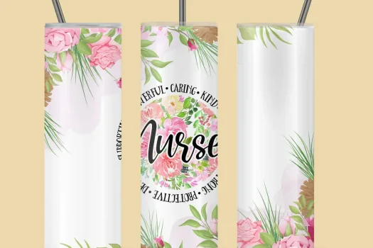 Free 20oz skinny tumbler sublimation png | Sublimation Designs Downloads Nurse qualities floral tumbler ready to press straight tapered full wrap
