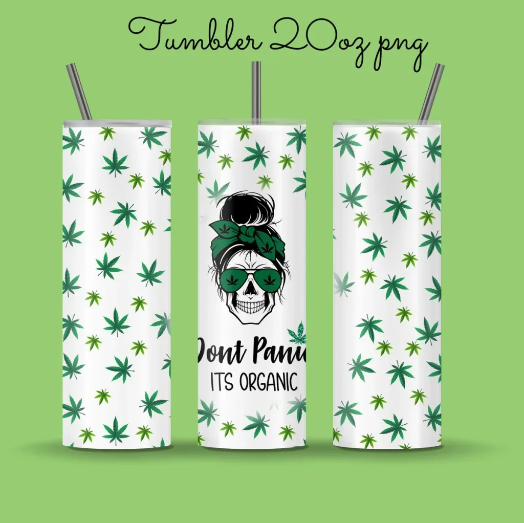 Free 20oz skinny tumbler sublimation png | Sublimation Designs Downloads | don't panic its organic mom skull on weed straight and tapered tumbler