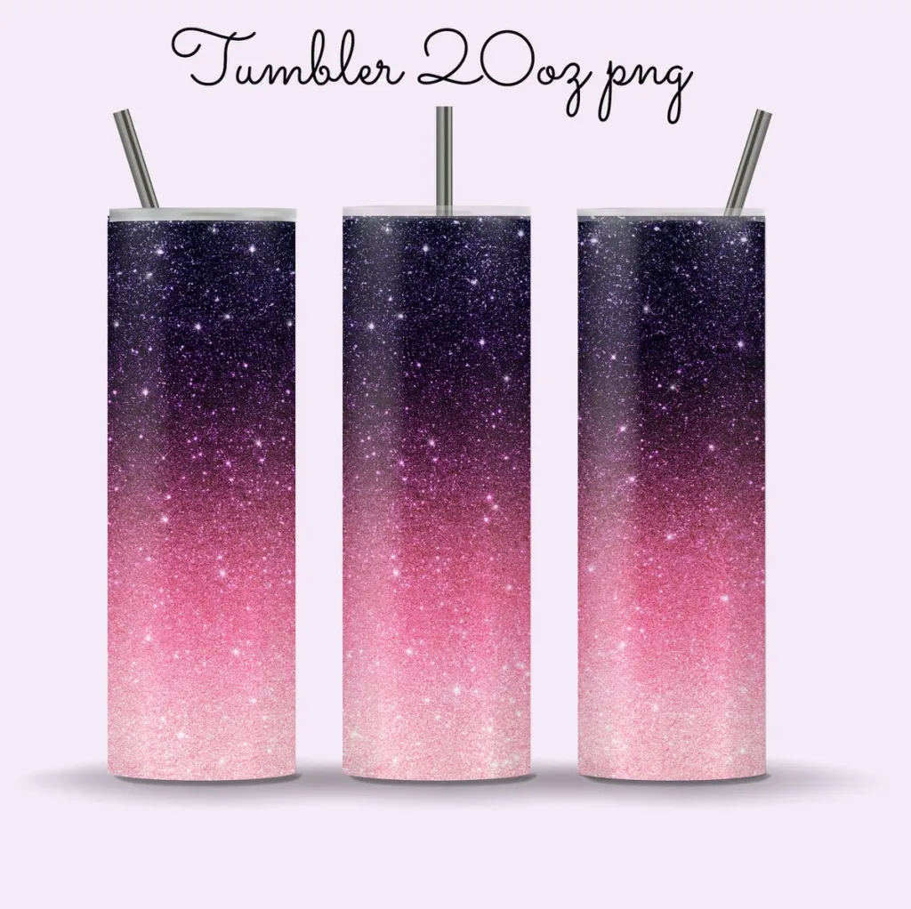 Free 20oz skinny tumbler sublimation png | Sublimation Designs Downloads pink purple beautiful glitter straight and tapered full tumbler wrap