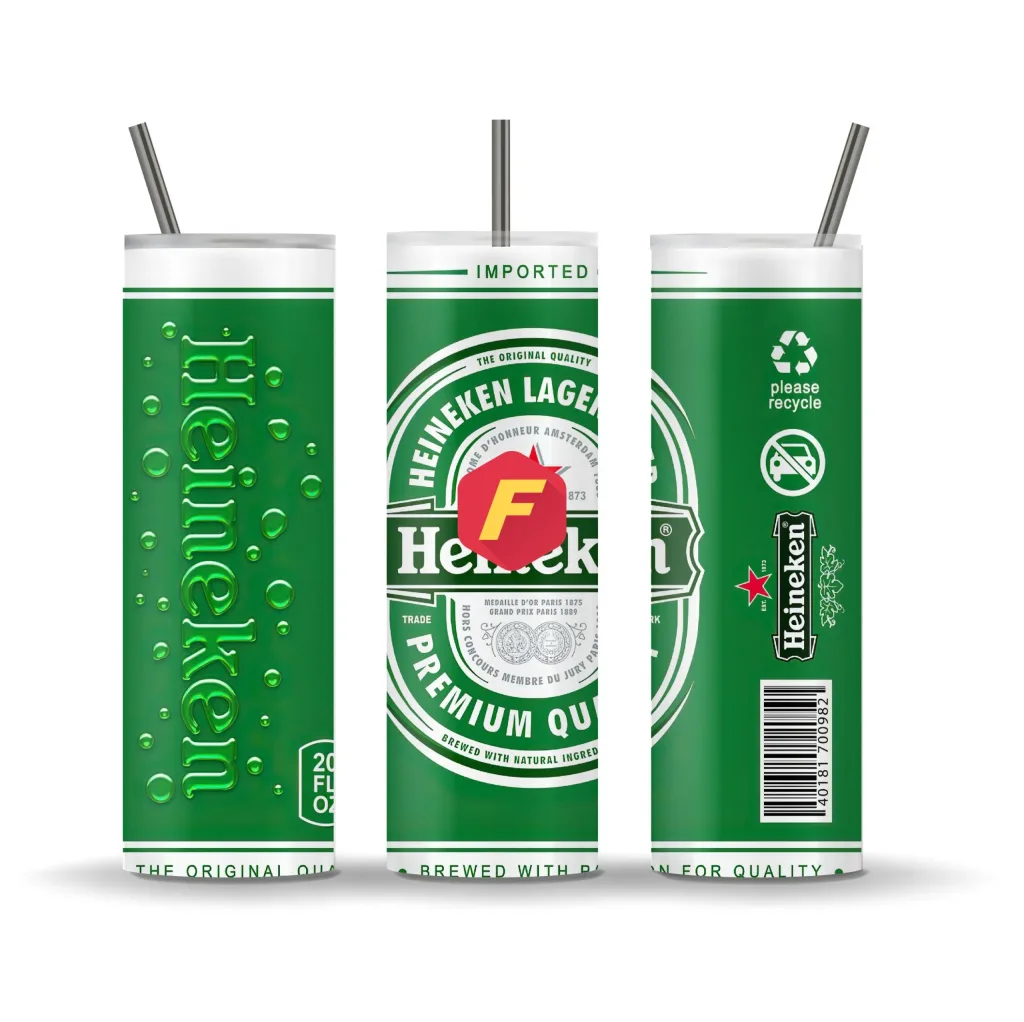 Free Heineken tumbler 20oz Straight / Tapered Tumbler Design Template for Sublimation - Full Tumbler Wrap - PNG Download