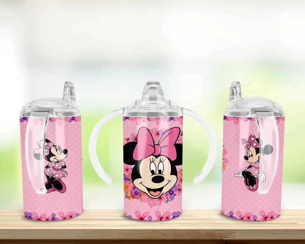 Free Minnie Disney flower design, Micky digital design, PNG sublimation, 12 oz Straight Sided Kids Sippy Cup, Kids Digital File, Sippy Tumbler,