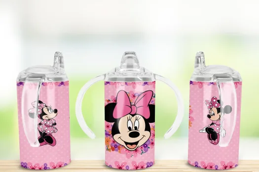 Free Minnie Disney flower design, Micky digital design, PNG sublimation, 12 oz Straight Sided Kids Sippy Cup, Kids Digital File, Sippy Tumbler,