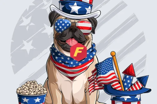 Free Cute beige Pug dog sitting with American independence day 4th Of July Png | DIGITAL FILE