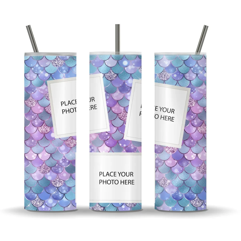 Free Mermaid customisable - add your own photo tumbler 20 oz straight / tapered sublimation template design - png digital download | Tumbler wrap