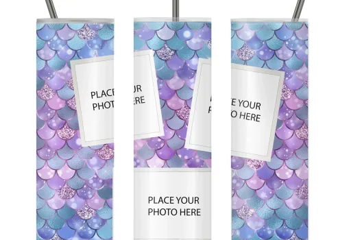 Free Mermaid customisable - add your own photo tumbler 20 oz straight / tapered sublimation template design - png digital download | Tumbler wrap