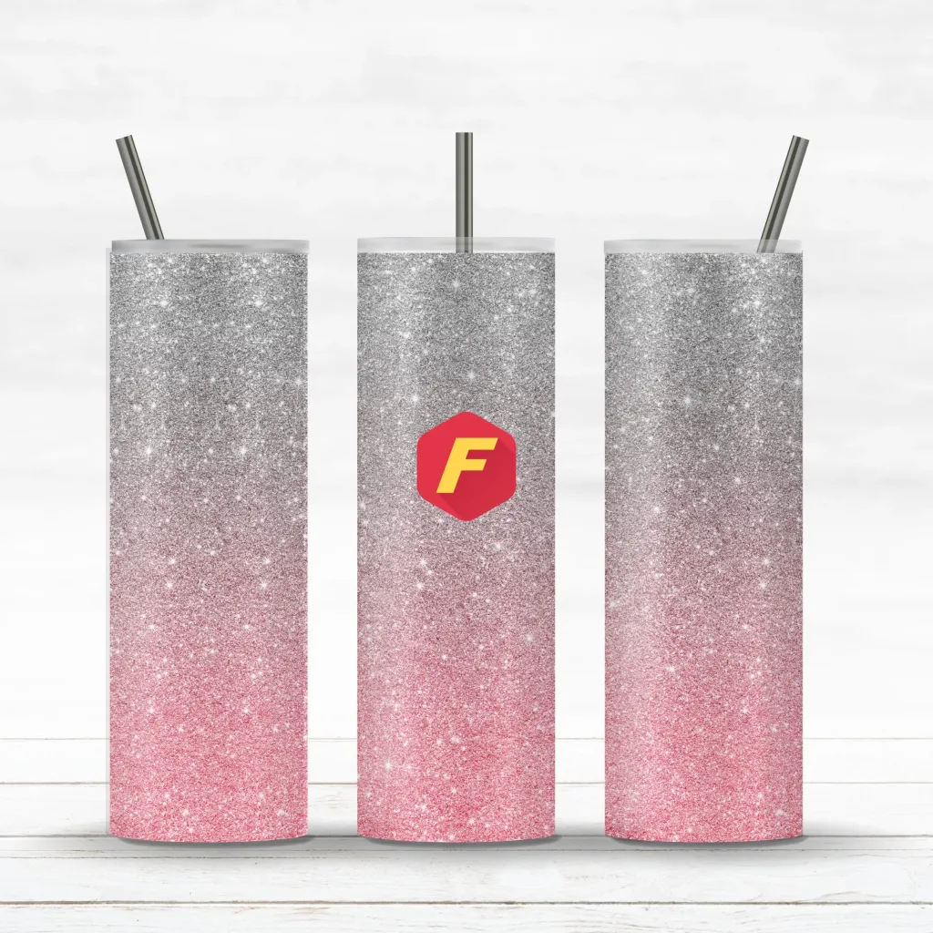 Free Glitter Ombre Silver Pink 20 oz Skinny Tumbler Sublimation Design Template Straight / Tapered Design Digital Download PNG