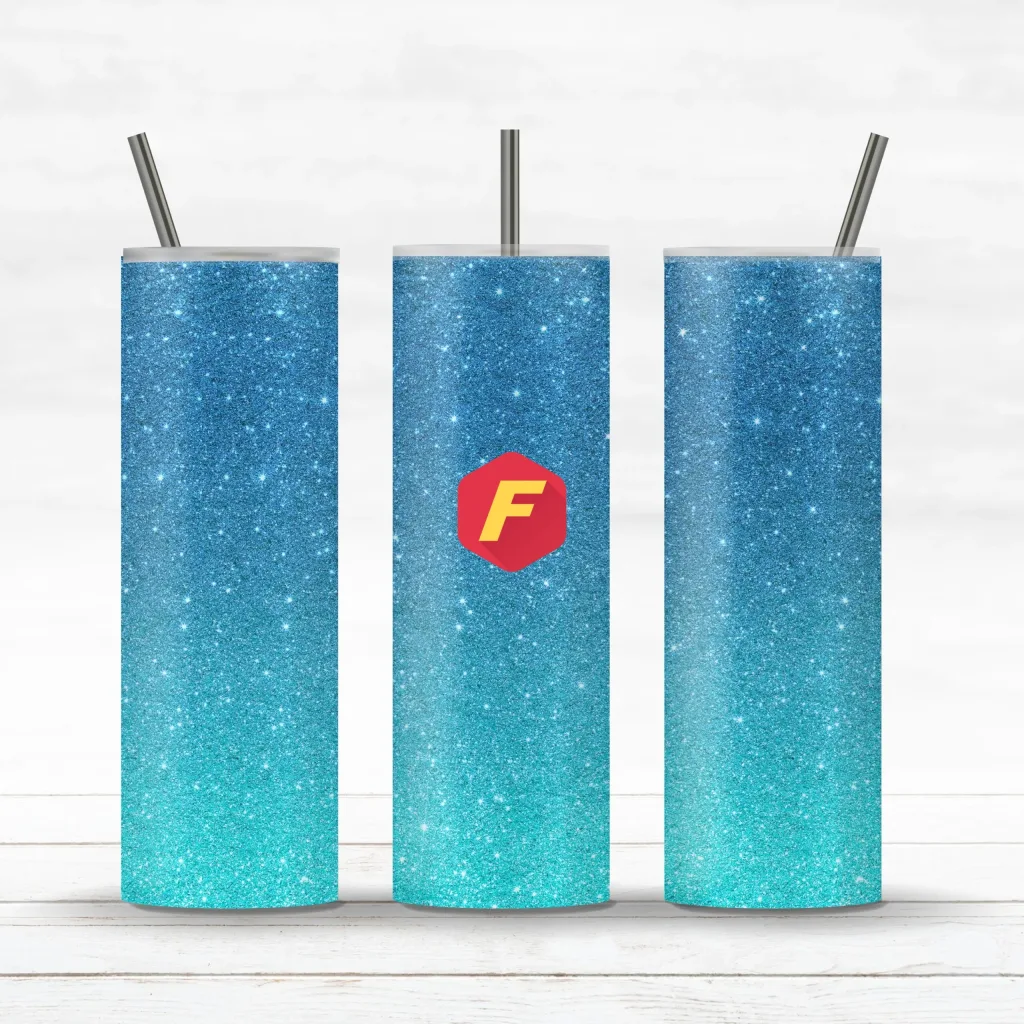 Free Glitter Ombre Blue Green 20 oz Skinny Tumbler Sublimation Design Template Straight / Tapered Design Digital Download PNG