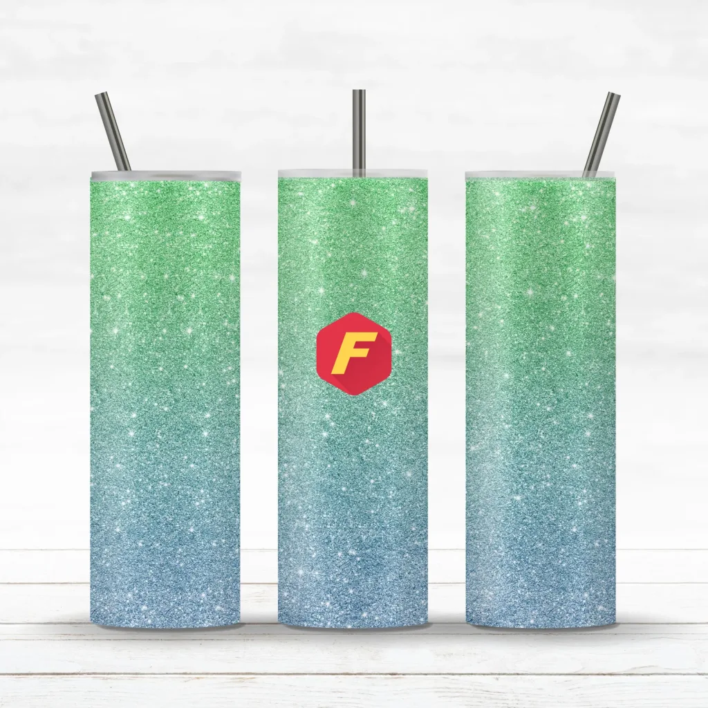 Free Glitter Ombre Green Blue  20oz Skinny Tumbler Sublimation Design Template  Straight / Tapered Design Digital Download PNG