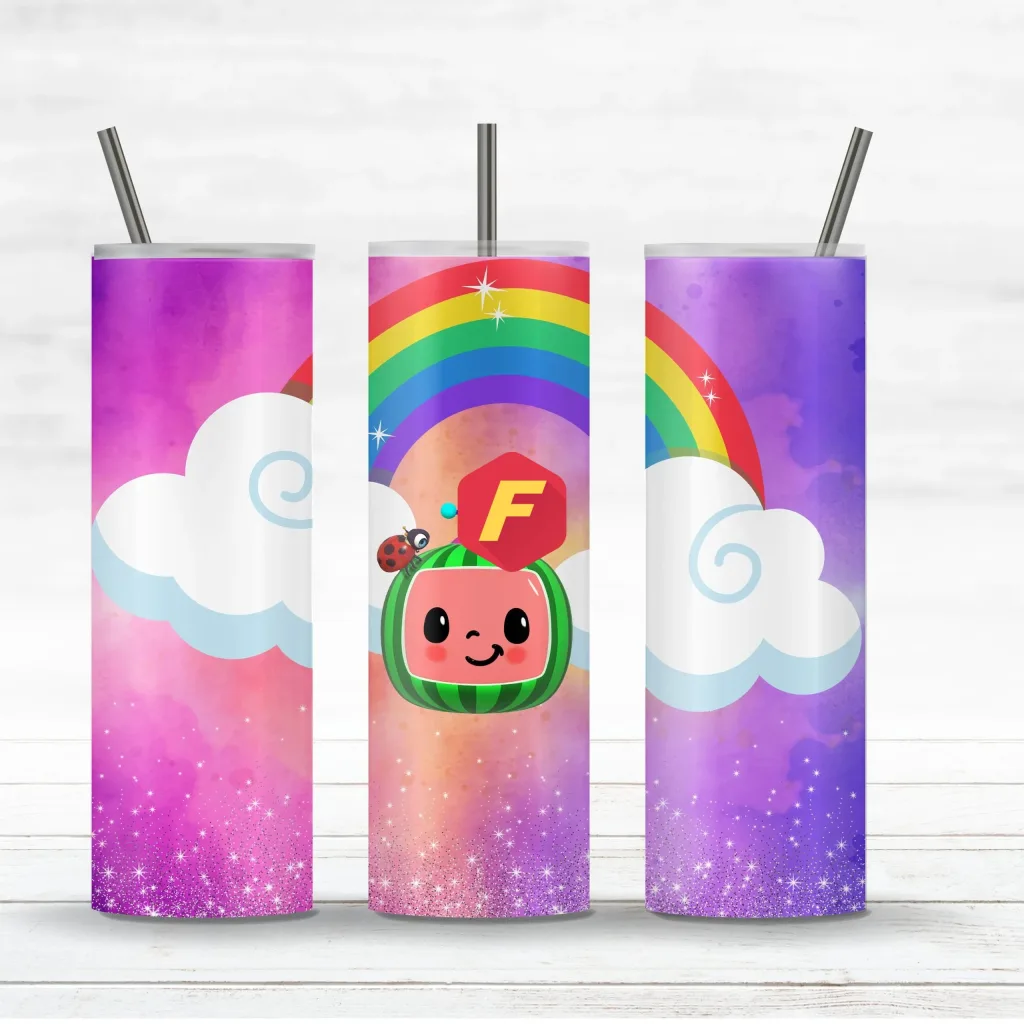 Free Cocomelon cartoon characters Rainbow - 20oz Straight/ Tapered Tumbler Design Template for Sublimation - Full Tumbler Wrap - PNG Download
