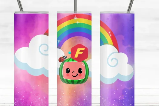 Free Cocomelon cartoon characters Rainbow - 20oz Straight/ Tapered Tumbler Design Template for Sublimation - Full Tumbler Wrap - PNG Download