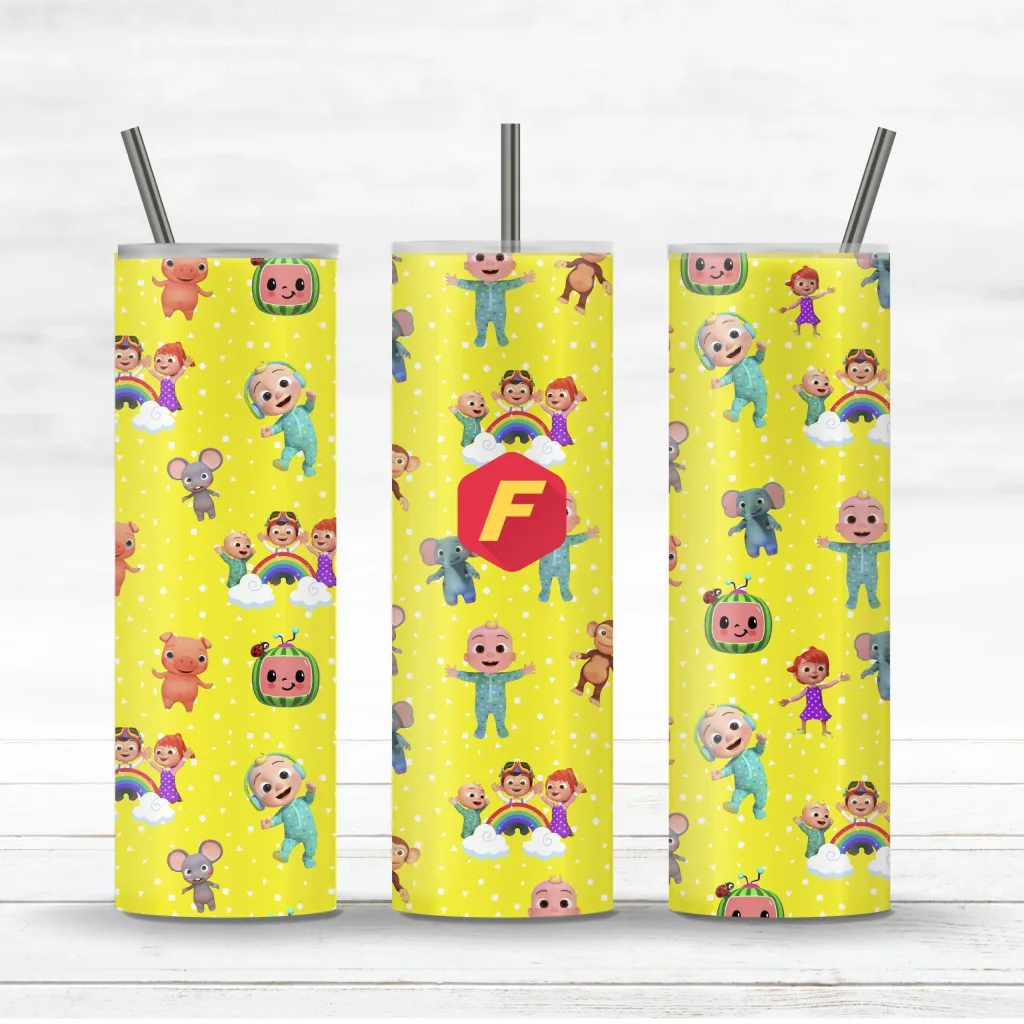 Free Cocomelon cartoon characters Yellow - 20oz Straight/ Tapered Tumbler Design Template for Sublimation - Full Tumbler Wrap - PNG Download