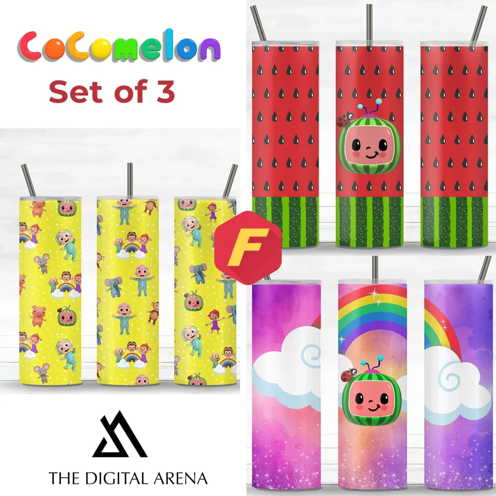 Free Cocomelon cartoon characters Combo Set - 20oz Straight/ Tapered Tumbler Design Template for Sublimation - Full Tumbler Wrap - PNG Download