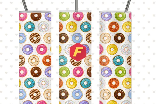 Free Donuts - 20oz Straight/ Tapered Tumbler Design Template for Sublimation - Full Tumbler Wrap - PNG Download