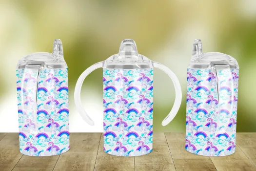 Free Unicorn  Sippy cup Template for Sublimation, Full Wrap, PNG Digital Download 2021 NEW | designed for kids | sublimation for blank Sippy cup
