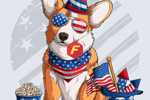 Free Cute Welsh corgi fluffy Pembroke dog with American independence day 4th Of July Png | DIGITAL FILE
