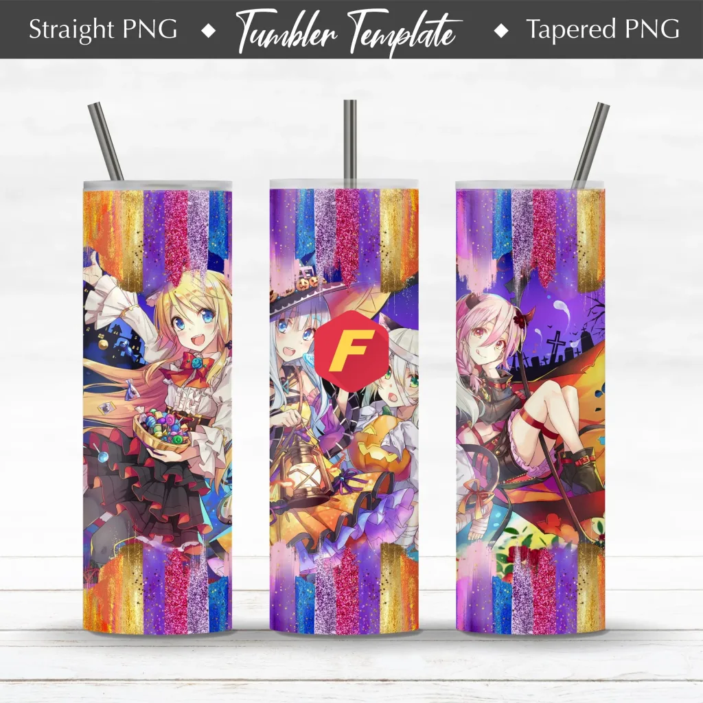 Free Anime Halloween Tumbler  20oz Straight/ Tapered Design Template for Sublimation - Full Tumbler Wrap - PNG Download