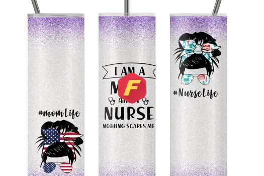 Free I am a mom and nurse nothing scares me mom bun skull 20oz Skinny Straight & Tapered,Design Template for Sublimation, Tumbler Wrap, PNG