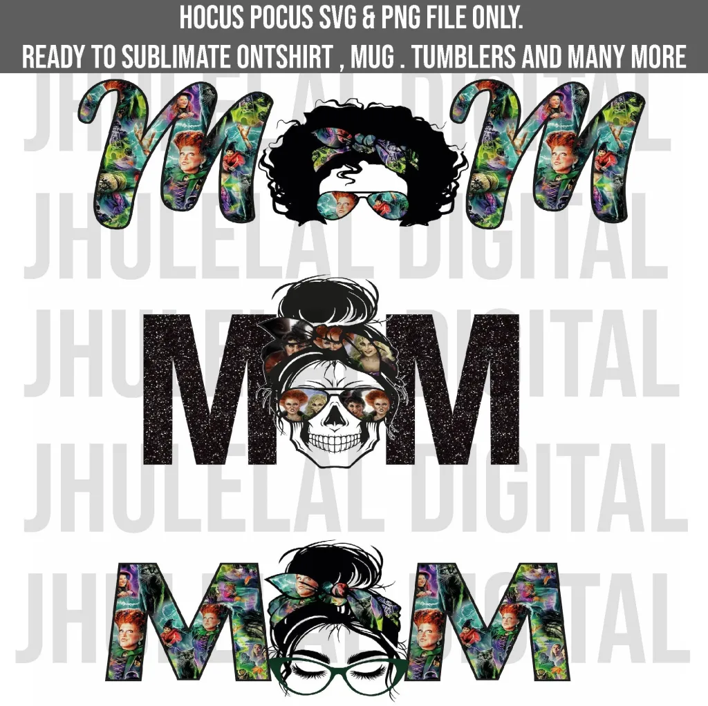 Free Hocus focus Mom bun - mom bun svg, Sublimation , t-shirt cut file, ready to print on mugs, tshirts, canvas, tumblers Messy bun skull svg