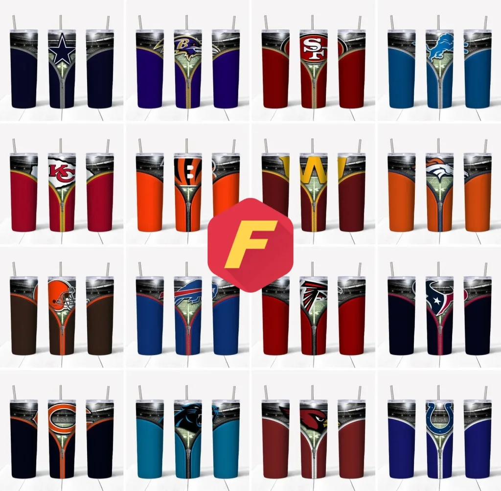Free 32 Football Teams (NFL) zipper tumbler package 20oz Straight / Tapered Tumbler Design Template for Sublimation - Full Tumbler Wrap - PNG