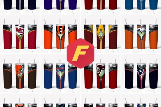 Free 32 Football Teams (NFL) zipper tumbler package 20oz Straight / Tapered Tumbler Design Template for Sublimation - Full Tumbler Wrap - PNG