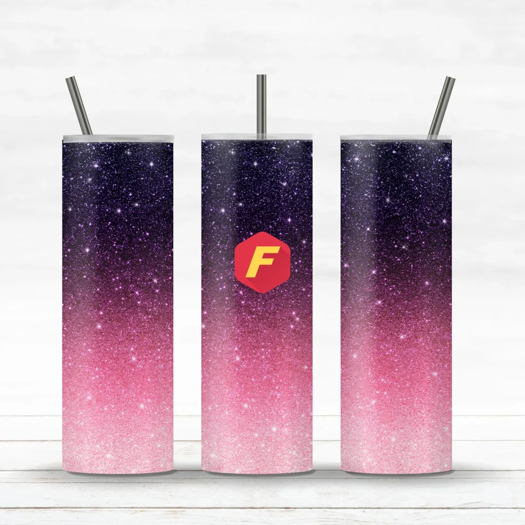 Free Glitter Ombre Purple Pink 20 oz Skinny Tumbler Sublimation Design Template Straight / Tapered Design Digital Download PNG
