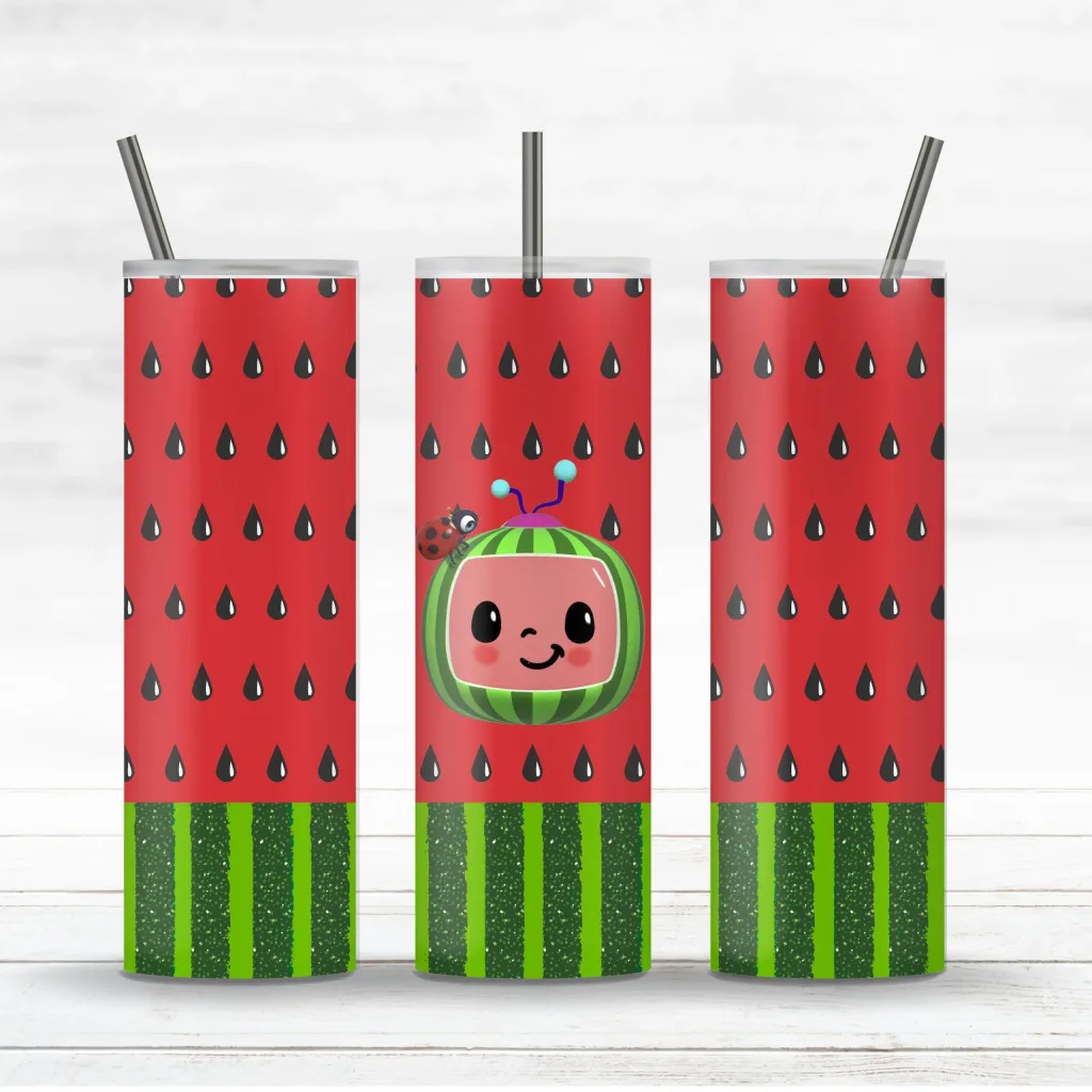 Free Cocomelon cartoon characters Red Green - 20oz Straight/ Tapered Tumbler Design Template for Sublimation - Full Tumbler Wrap - PNG Download