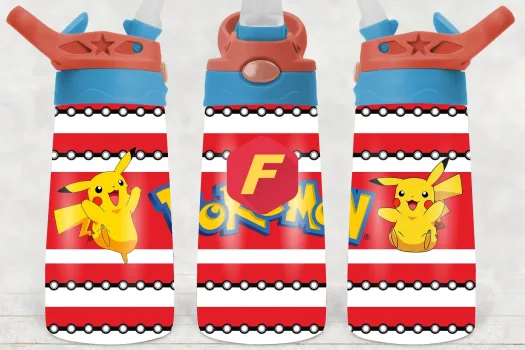 Free Cute Pokemon Pikachu - red white bg 12oz  Flip top Design, Flip Top Sippy cup Template for Sublimation, Tumbler Wrap, PNG Digital Download