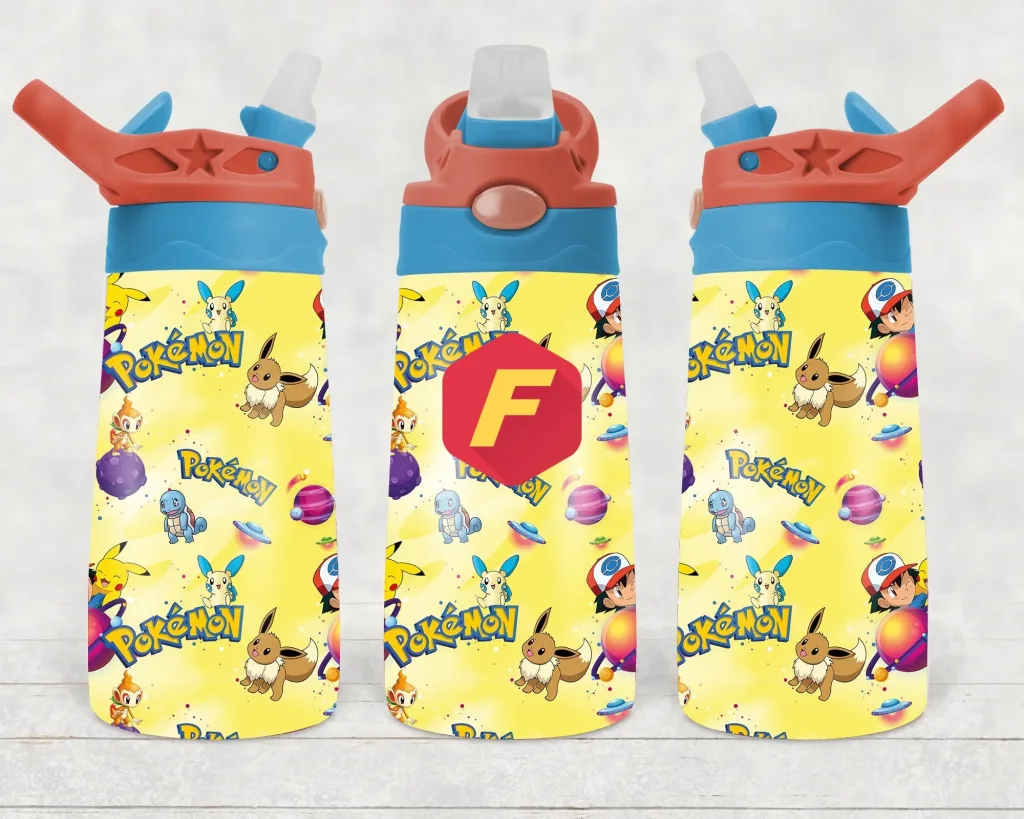 Free Cute Pokemon Pikachu with Ash Ketchum 12oz  Flip top Design, Flip Top Sippy cup Template for Sublimation, Tumbler Wrap, PNG Digital Download
