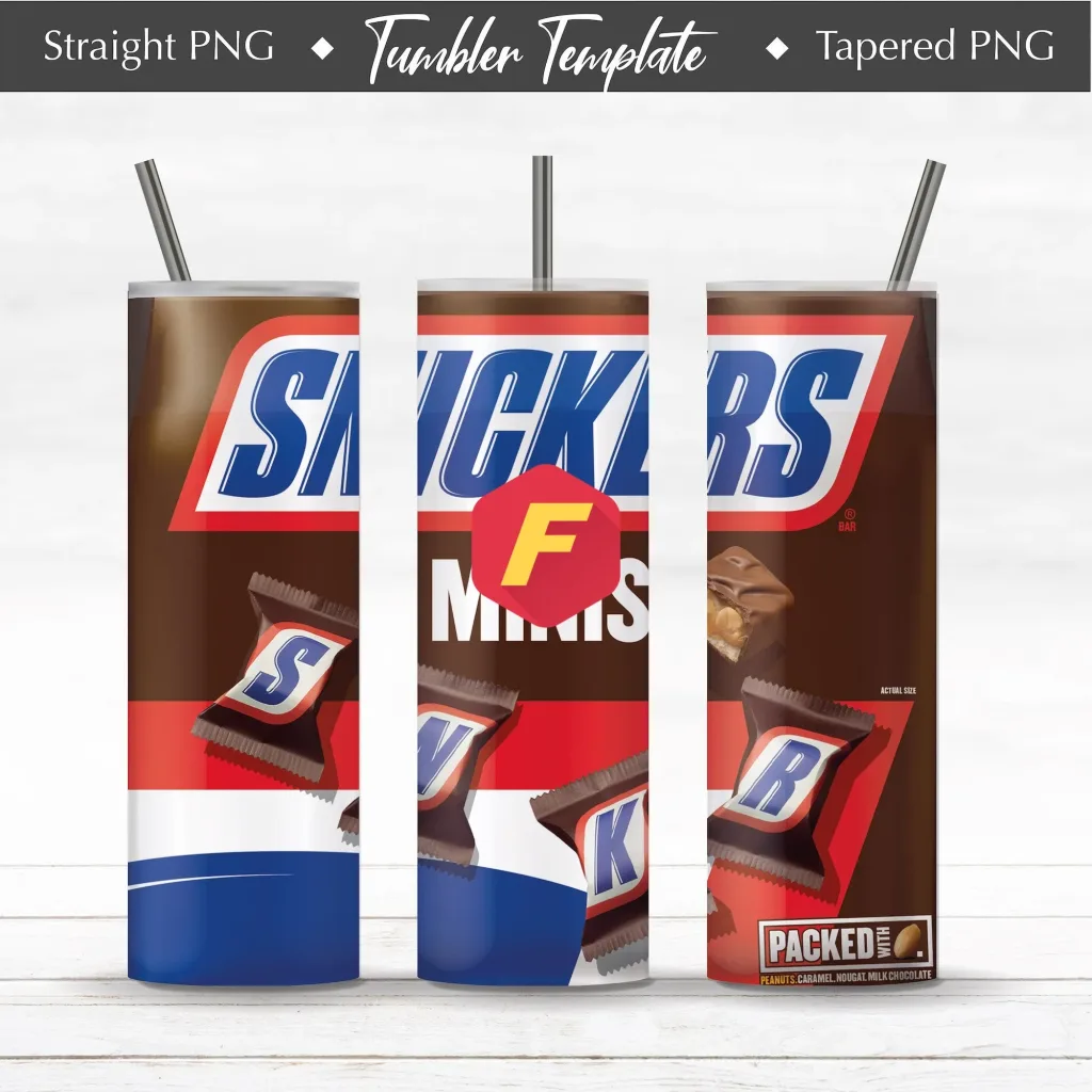 Free Snickers mini 20oz Skinny Straight & Tapered Bundle,Bundle Design Template for Sublimation, Full Tumbler Wrap, PNG Digital Download