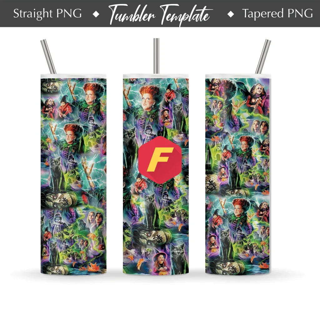 Free Hocus Pocus Sanderson Sisters Tumbler  20oz Straight/ Tapered Design Template for Sublimation - Full Tumbler Wrap - PNG Download