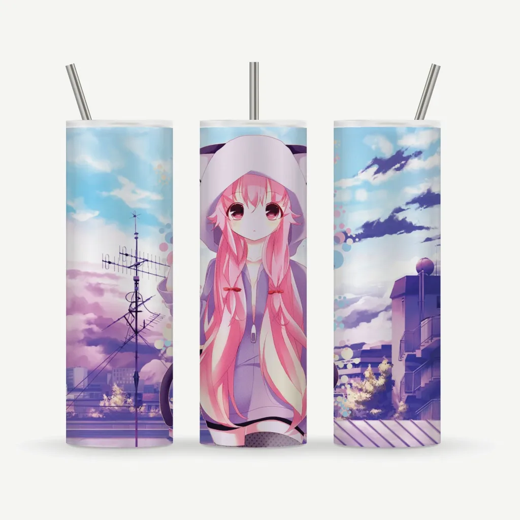 Free I love Anime 20oz Skinny Straight & Tapered tumbler Template for Sublimation, Full Tumbler Wrap, PNG Down