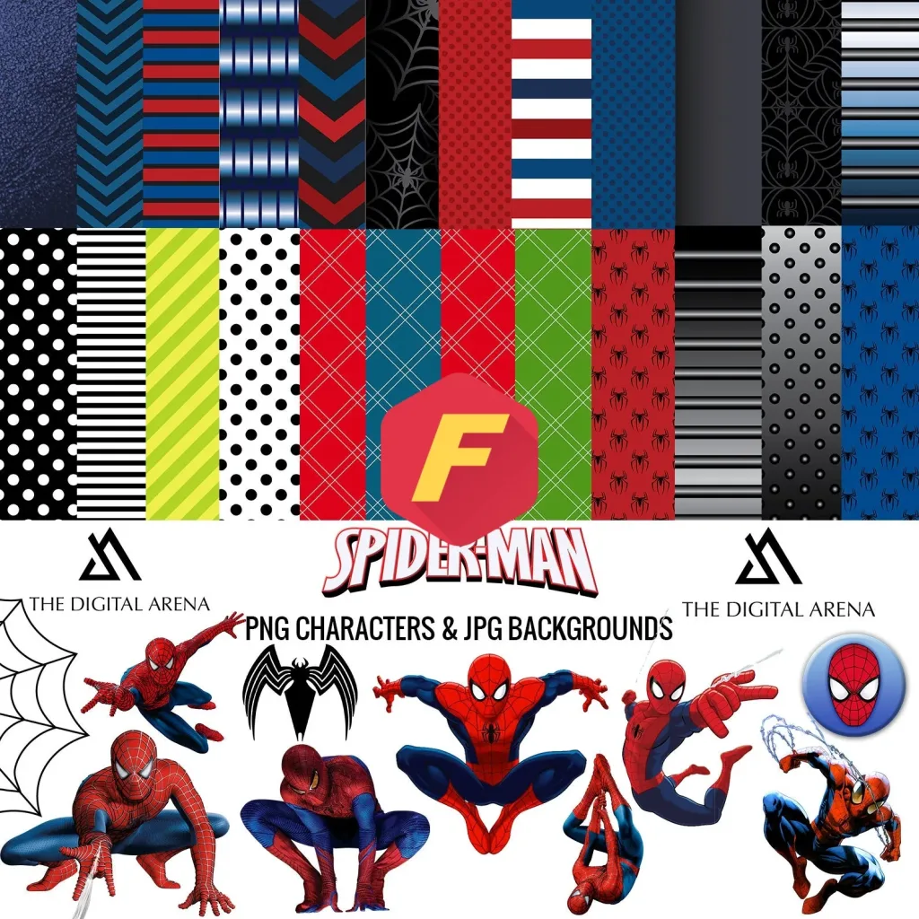 Free Spiderman Clipart Pack Digital Download | Images transparent background | High Resolution PNG Bundle |  24 papers with background