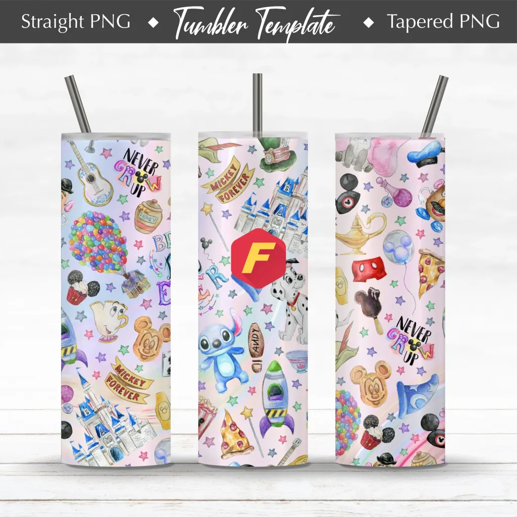 Free Disney Elements Watercolor 20 oz Tumbler Sublimation Design Template Straight / Tapered Design Digital Download PNG