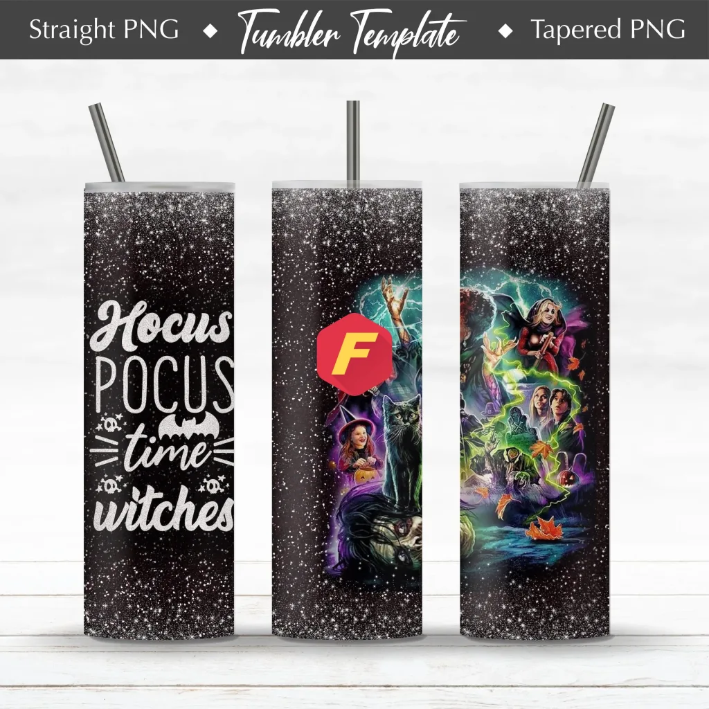 Free Hocus Pocus Sanderson Sisters Tumbler  20oz Straight/ Tapered Glitter Design Template for Sublimation - Full Tumbler Wrap - PNG Download