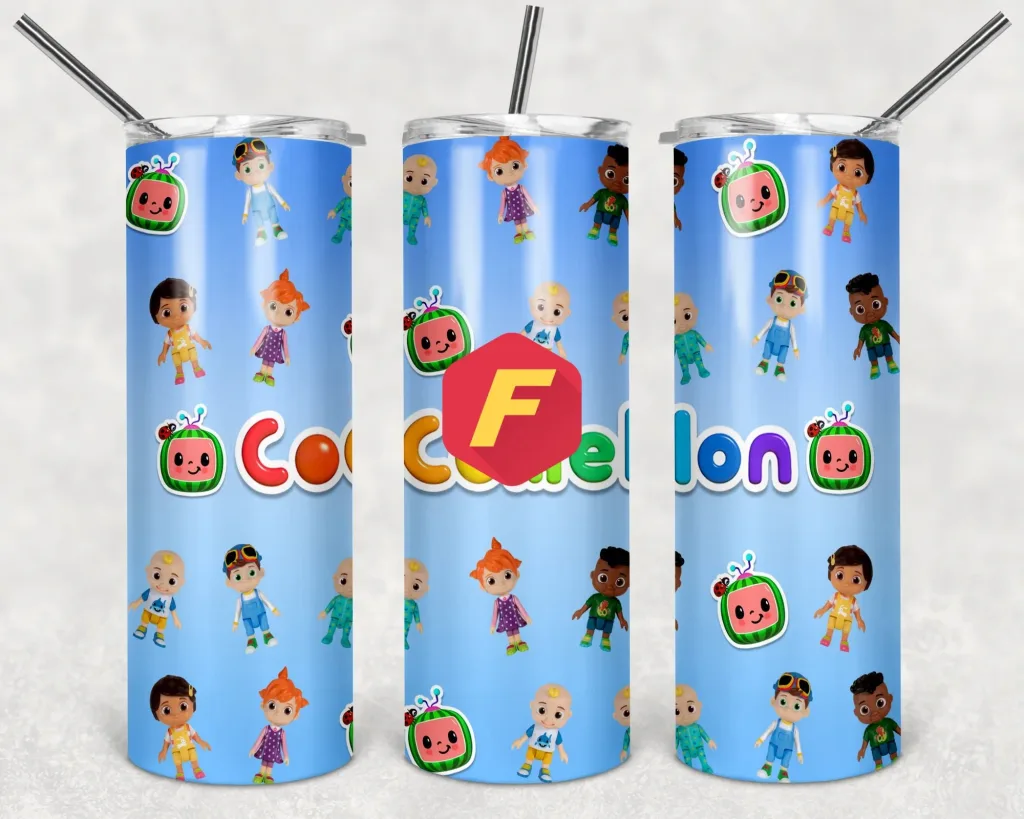 Free Characters in Blue - 20oz Straight/ Tapered Tumbler Design Template for Sublimation - Full Tumbler Wrap - PNG Download