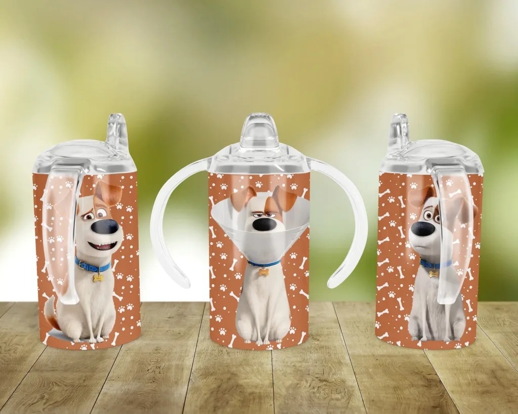 Free Cute Pet Dog Sippy cup Template for blank cup Sublimation, Full Wrap, PNG Digital Download for kids