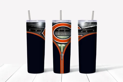 Free Chicago Bears Zipper NFL tumbler 20oz Straight / Tapered Tumbler Design Template for Sublimation - Full Tumbler Wrap - PNG Download