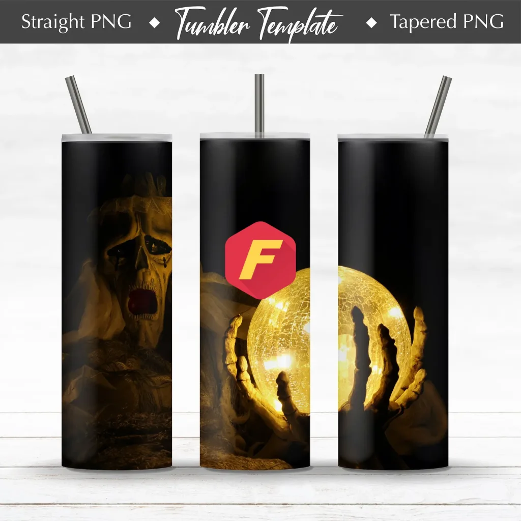 Free Ghost skinny Tumbler  20oz Straight / Tapered Glitter Design Template for Sublimation - Full Tumbler Wrap -Horror Design PNG Download