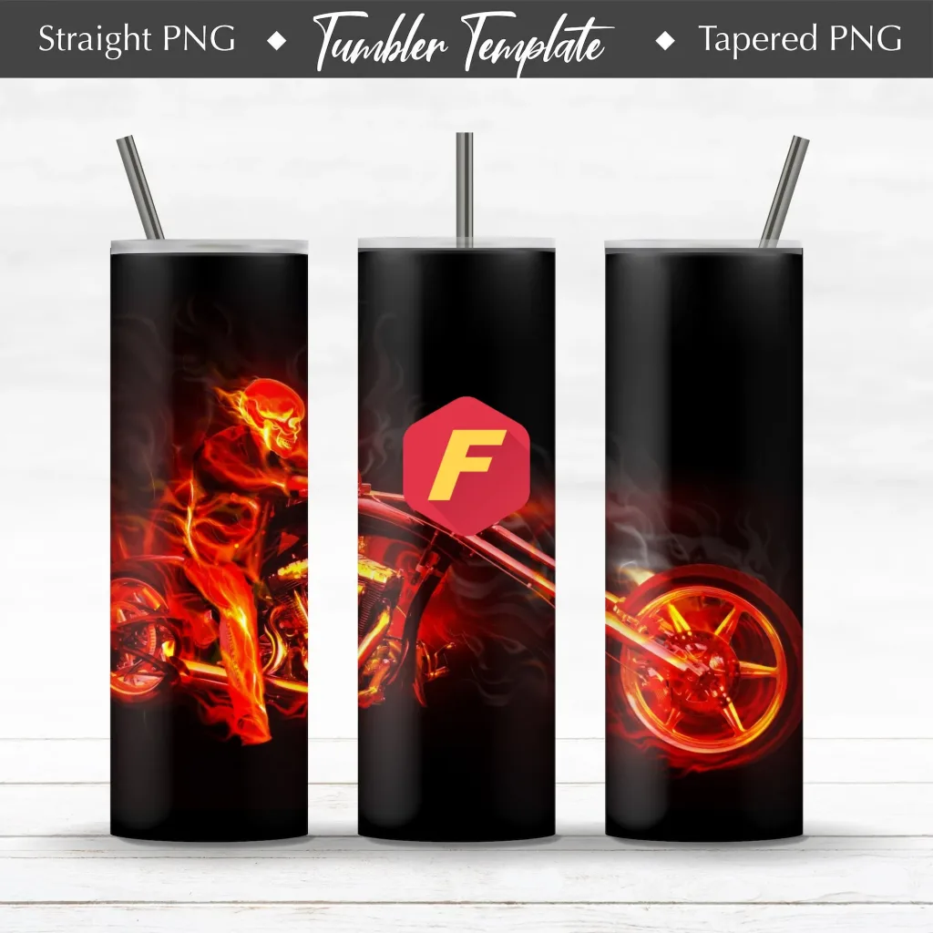 Free Ghost Rider skinny Tumbler  20oz Straight / Tapered Glitter Design Template for Sublimation - Full Tumbler Wrap -Horror Design PNG Download
