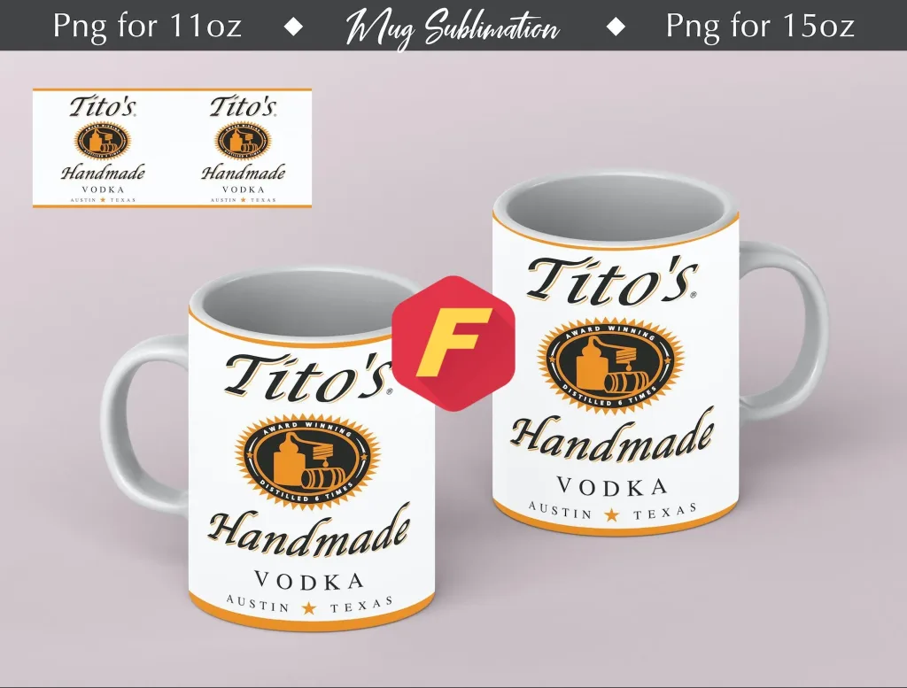 Free Titos Handmade Vodka Mug Sublimation Template - Mug Sublimation Designs - 11Oz Mug - 15Oz Mug PNG Mug Templates - Cricut design Wrap