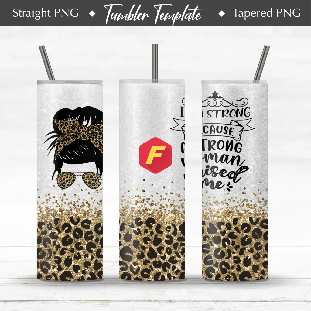 Free Anime Mom life  | I am strong because strong woman raised me | leopard Tumbler Design | 20oz Skinny Wrap Design Template PNG Download