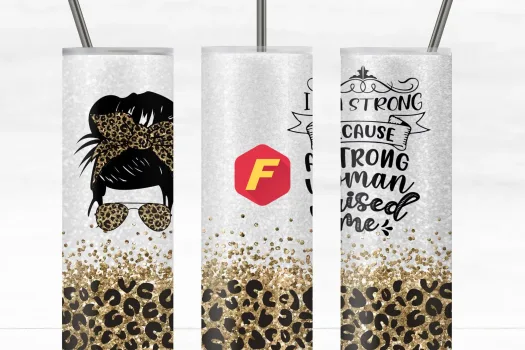 Free Anime Mom life  | I am strong because strong woman raised me | leopard Tumbler Design | 20oz Skinny Wrap Design Template PNG Download