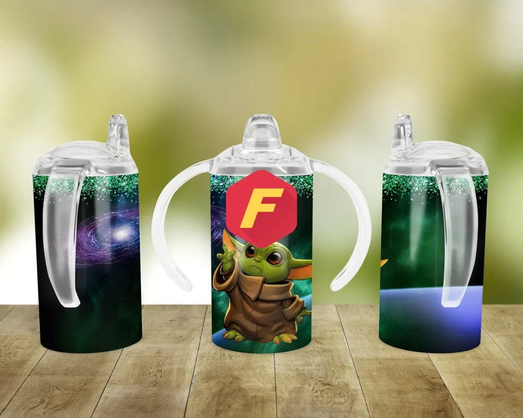 Free Baby Yoda with Galaxy in background Sippy cup Template for blank cup Sublimation, Full Wrap, PNG Digital Download for kids