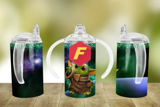 Free Baby Yoda with Galaxy in background Sippy cup Template for blank cup Sublimation, Full Wrap, PNG Digital Download for kids