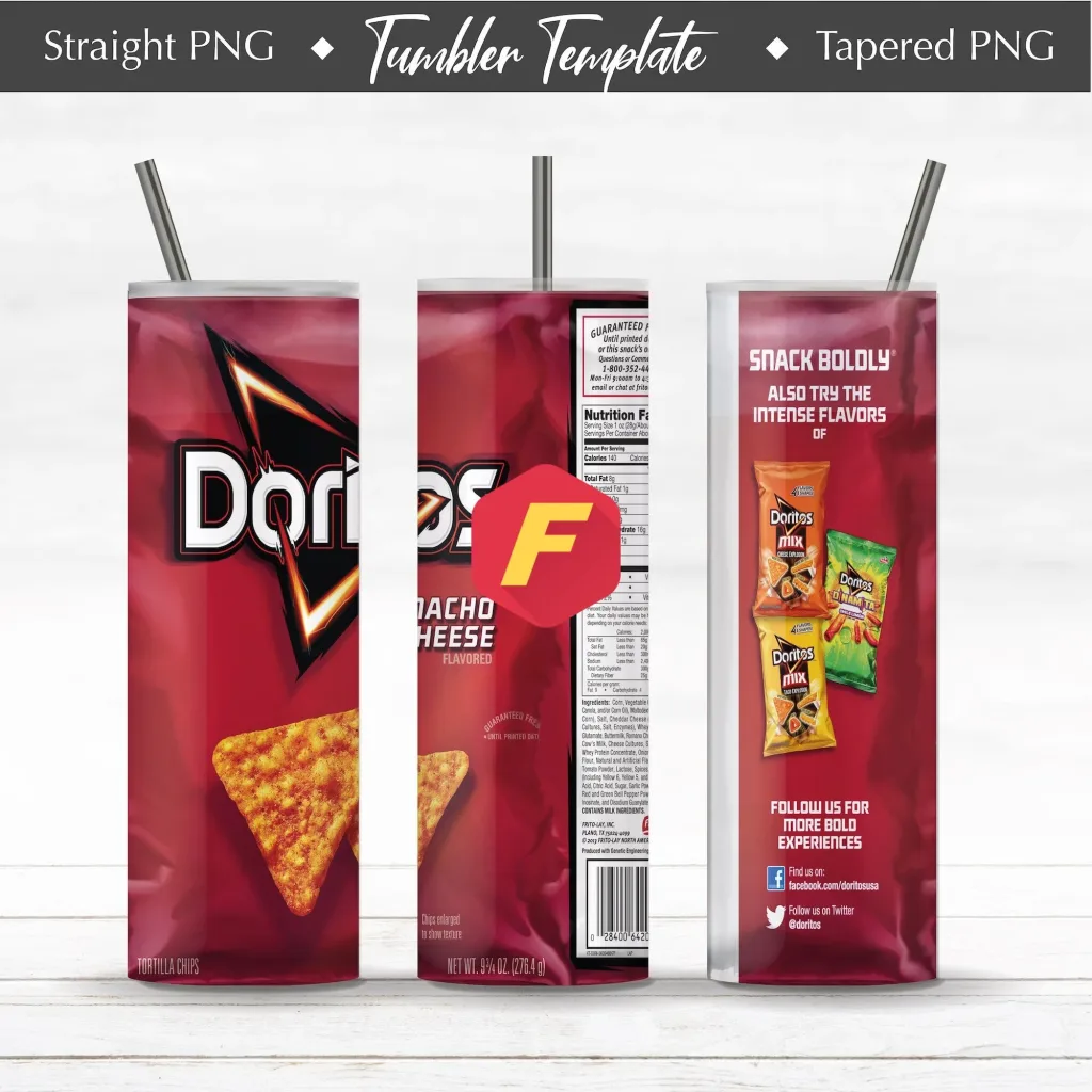 Free Doritos Red tumbler 20oz Straight / Tapered Tumbler Design Template for Sublimation - Full Tumbler Wrap - PNG Download