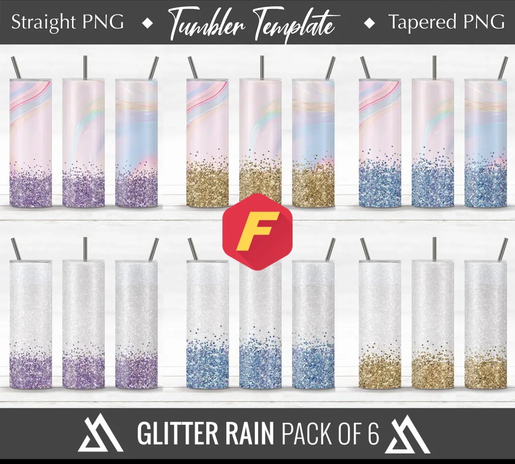 Free Glitter Rain Pack of 6 - 20oz Skinny Tumbler Sublimation Design Template  Straight / Tapered Design Digital Download PNG