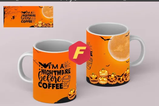 Free Halloween Coffee Quote Mug Sublimation Template - Designs - 11Oz Mug - 15Oz Mug PNG Mug Templates - Cricut Mug Press Designs Wrap