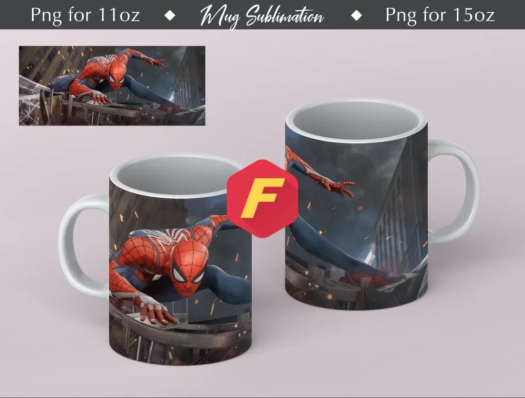Free Spiderman Mug Sublimation Template - Designs - 11Oz Mug - 15Oz Mug PNG Mug Templates - Cricut Mug Press Designs Wrap