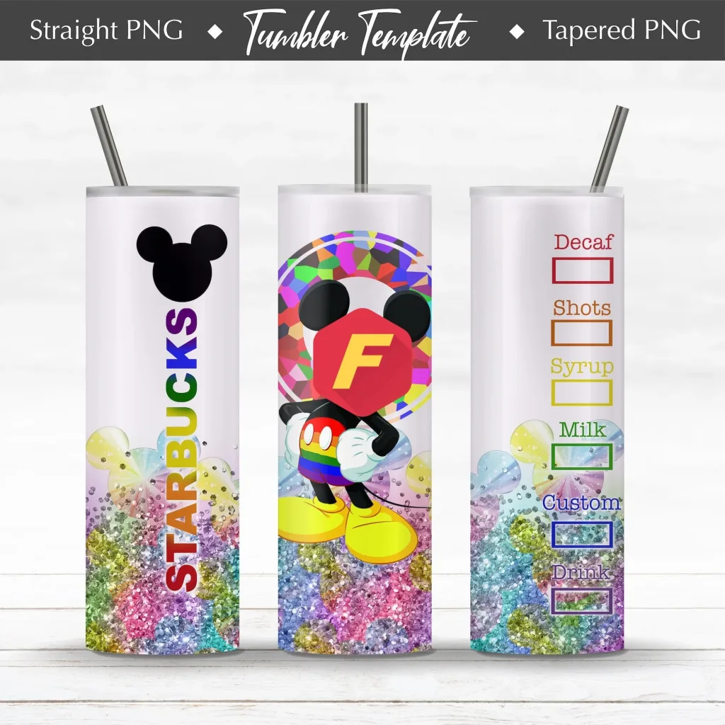 Free Mickey Starbucks  20oz Skinny Tumbler Sublimation Design Template  Straight / Tapered Design Digital Download PNG