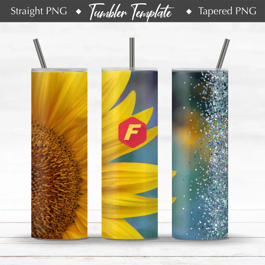 Free Sunflower Glitter 20oz Skinny Straight & Tapered Bundle,Bundle Design Template for Sublimation, Full Tumbler Wrap, PNG Digital Download